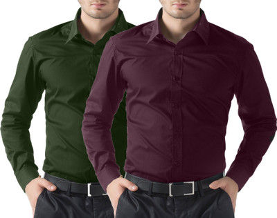

You Forever Men's Solid Casual Green, Purple Shirt(Pack of 2
