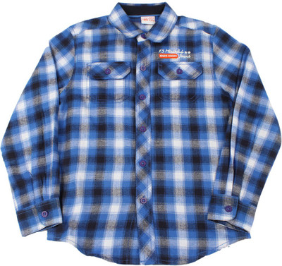 FS MINI KLUB Boys Casual White, Black, Blue Shirt, Blue plaid