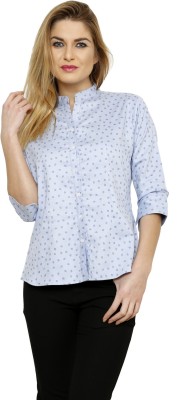 

Ritzzy Women's Solid Casual Chinese Collar Shirt, Sky blue