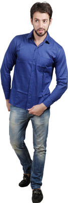 PSK Men Solid Formal Blue Shirt