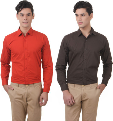

You Forever Men's Solid Casual Orange, Green Shirt(Pack of 2, Green;orange