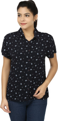

Eves Pret A Porter Women's Floral Print Casual Dark Blue Shirt, Navy