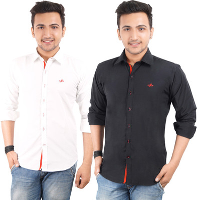 

Anry Men's Solid Casual White, Black Shirt(Pack of 2, Black;white
