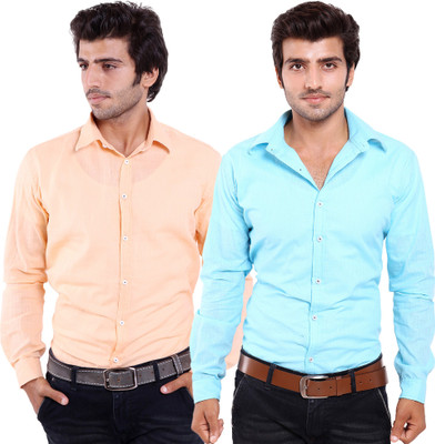 

FabTag - Deeksha Men's Solid Casual Orange Shirt(Pack of 2, Light orange;orange;sky blue