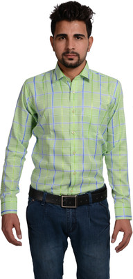 

Riwas Collection Men's Checkered Formal Light Green, Blue Shirt