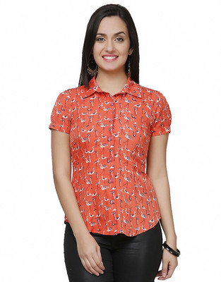 

Eavan Women Animal Print Casual Orange Shirt, Coral