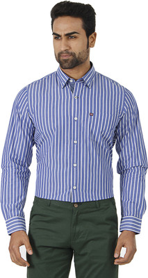 

London Fog Men' Striped Formal Dark Blue, White Shirt