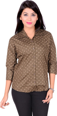 

LGC Women's Printed Casual Dark Green Shirt, Olive green