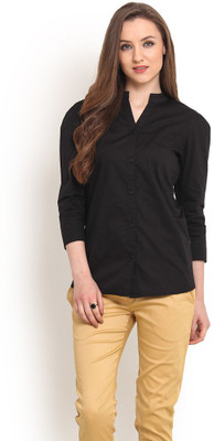 

Trend Arrest Women's Solid Casual Mandarin / Chinese Shirt, Black