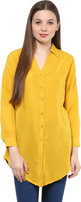 MAYRA Women Solid Casual Yellow Shirt