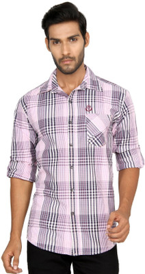 

Macoro Men's Checkered Casual Pink Shirt