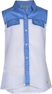 

Gini & Jony Girls Solid Casual White Shirt, Blue