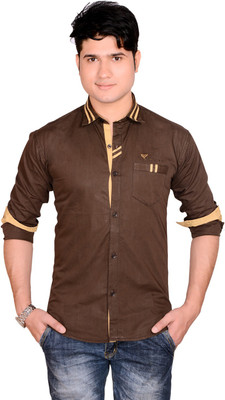 

Aedi Men's Solid Casual Brown Shirt