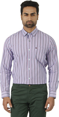 London Fog Men's Striped Formal Blue, White Shirt, Pink;rust
