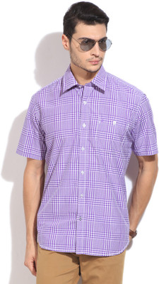 

John Players Men's Checkered Formal White, Purple Shirt, 1a2