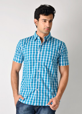 Wrangler Men's Checkered Casual Blue, White Shirt, Teal