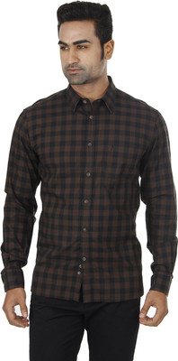 

Indian Terrain Men' Checkered Formal Brown Shirt, Choco