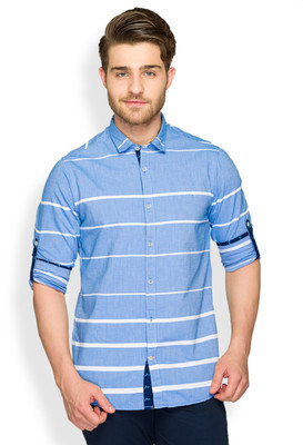 

ColorPlus Men's Striped Casual Blue Shirt
