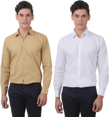 

You Forever Men's Solid Casual Brown, White Shirt(Pack of 2