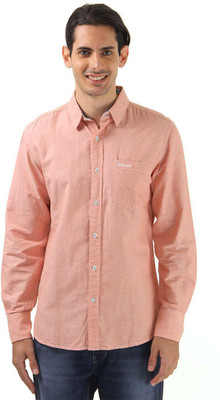 

Wrangler Men's Solid Casual Orange Shirt, Mock orange