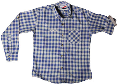 

Little Man Boys Checkered Casual Blue Shirt, Ink blue