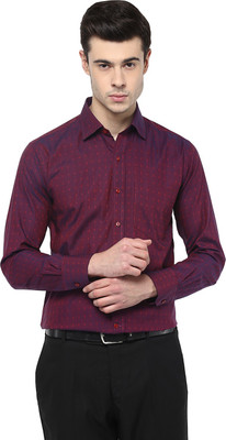 DENNISON Men Self Design Formal Red Shirt