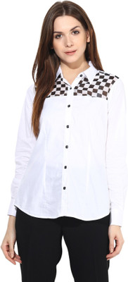 

Dazzio Women's Solid Formal White, Black Shirt