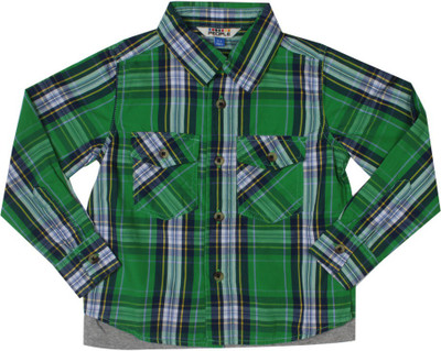 

People Boys Checkered Casual White, Green Shirt, Dawn blue