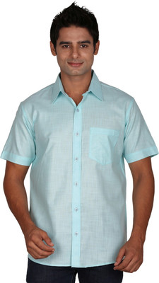 

Leaf Men's Solid Casual Light Blue Shirt