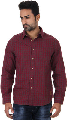 

London Fog Men' Checkered Casual Maroon Shirt