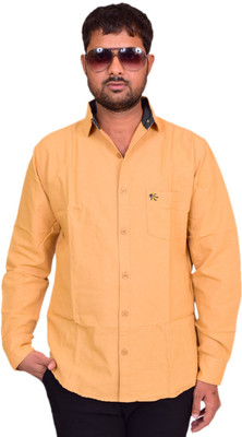 

British Terminal Men's Solid Casual Yellow Shirt