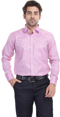 

Blue Bird Men's Self Design Formal Pink Shirt