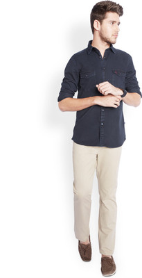 

Parx Men's Solid Casual Dark Blue Shirt