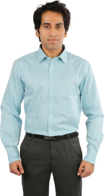 

Desar Rana Men's Striped Formal Light Blue, White Shirt, Turquoise