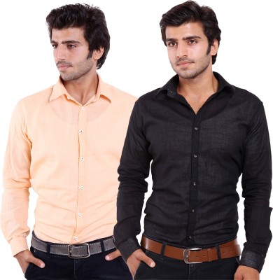 

FabTag - Deeksha Men's Solid Casual Black Shirt(Pack of 2, Black;light orange