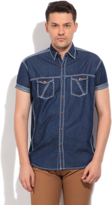 

High Star Men's Solid Casual Blue Shirt, Mid blue