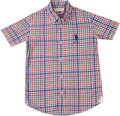 

US Polo Kids Boys Checkered Casual White, Blue, Green, Red Shirt, Me. blue