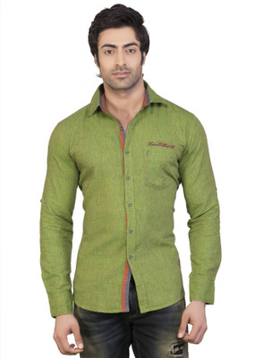 

EdenElliot Men's Solid Casual Button Down Collar Shirt, Green