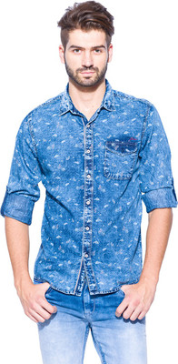 

Mufti Men's Printed Casual Blue Shirt, Blue mid