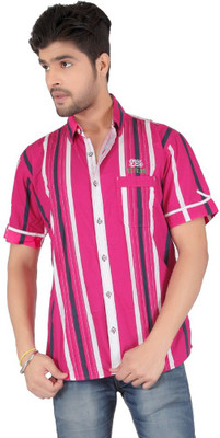 

Carbone Men's Striped Casual Pink Shirt, Pink;white