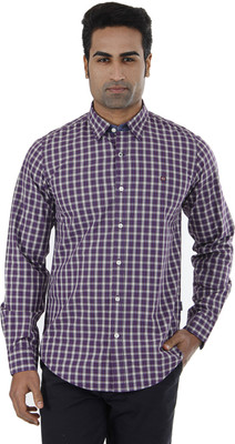 

London Fog Men's Checkered Casual Purple Shirt, Grey-yellow