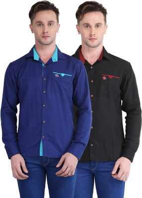 BRITISH TERMINAL Men Self Design Casual Multicolor Shirt(Pack of 2)