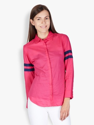 Tokyo Talkies Women Solid Casual Pink Shirt