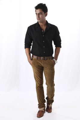 

Macoro Men's Checkered Casual Linen Black Shirt