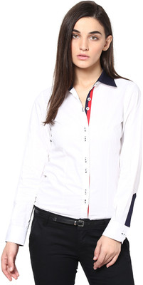 

Dazzio Women's Solid Formal White, Blue Shirt