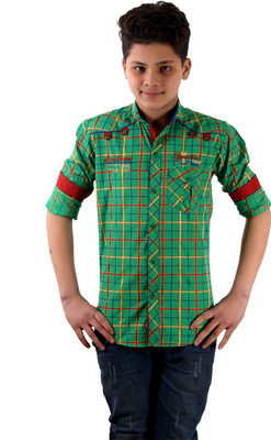

Anry Boys Checkered Casual Green Shirt