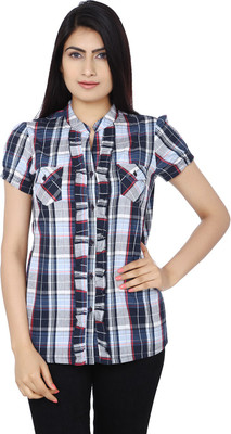 

Eves Pret A Porter Women's Checkered Casual Blue, Grey Shirt