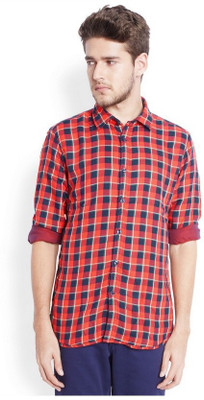 Parx Men's Checkered Casual Red Shirt