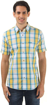 

Wrangler Men's Checkered Casual Yellow, White Shirt