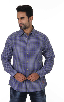 

London Fog Men's Checkered Casual Blue, Brown Shirt